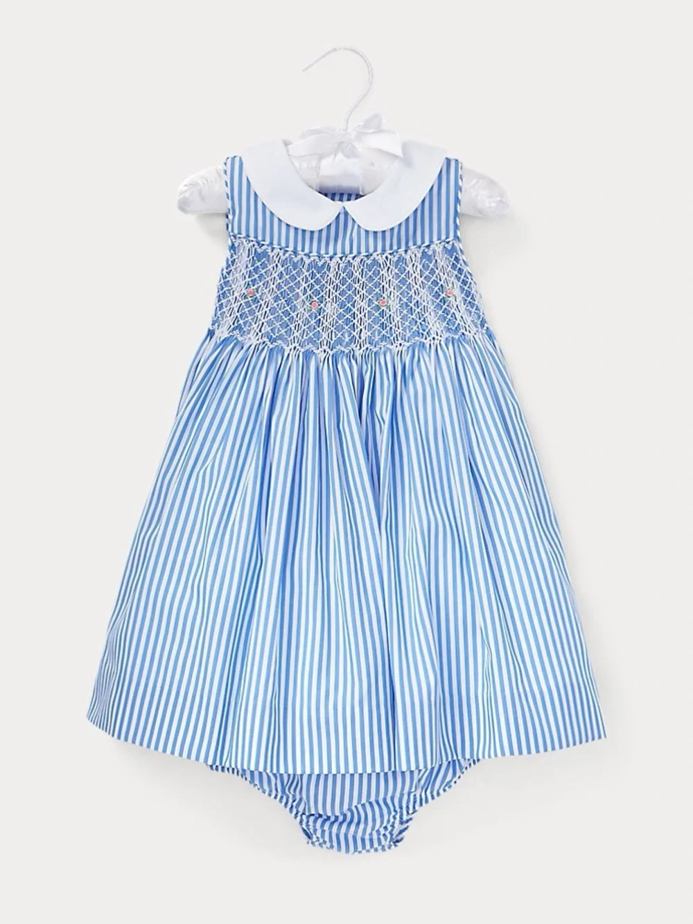 Ralph Lauren Blue & White Striped Smocked Peter Pan Collar Dress
